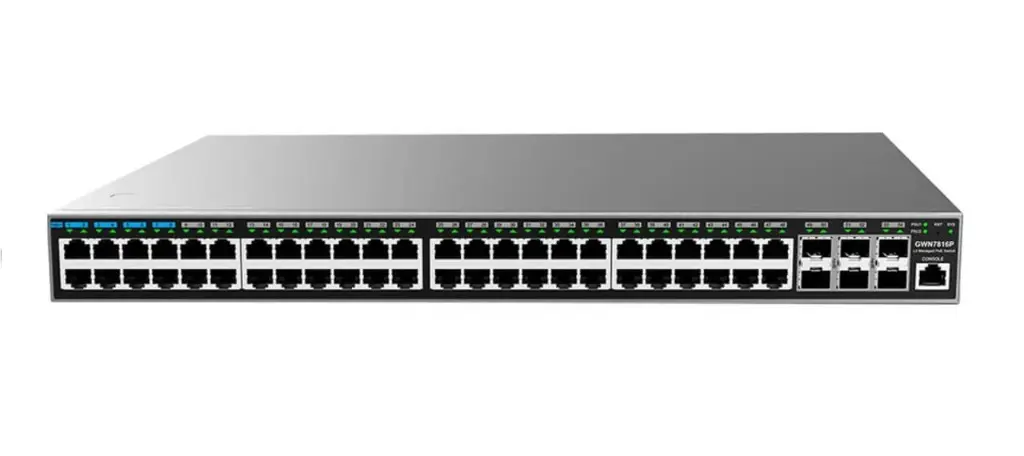 SWITCH GRANDSTREAM GWN7816P 48 PORTS GIGA PoE/PoE+, PoE++ MANAGEABLE ADMINISTRE NIVEAU 3+ 6 ports 10 gigabit SFP+  
